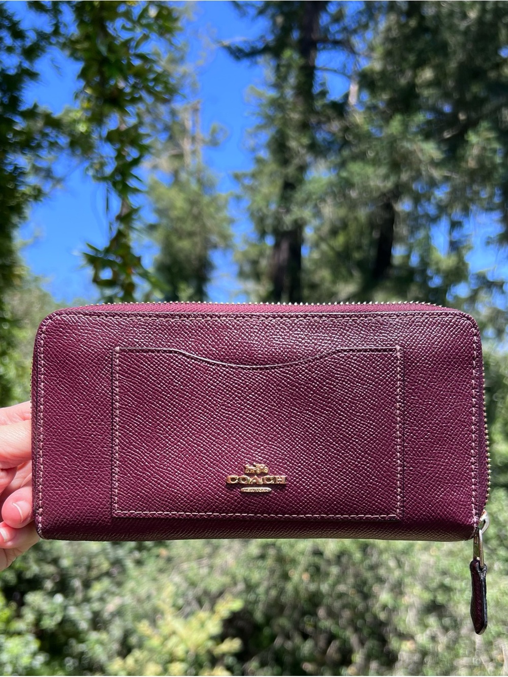 COACH Long Zip-Around Purple Crossgrain Leather Wallet w Gold Hardware